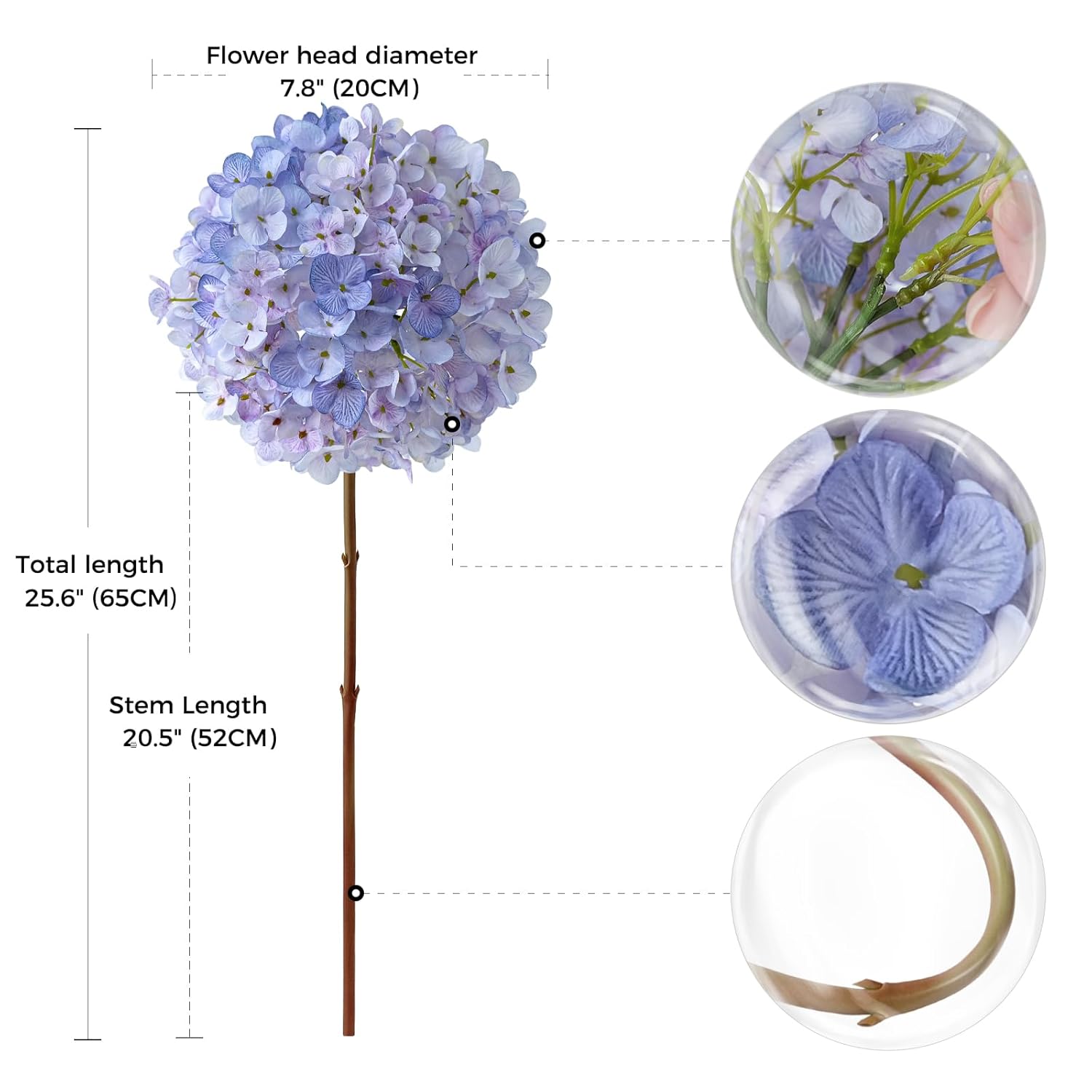 3Pcs Purple Hydrangea Artificial Flowers 25.6" Large Fake Hydrangeas Flowers With Stems Faux Silk Bouquet For Indoor Home Decor Table Wedding Party Floral Outdoor Centerpieces