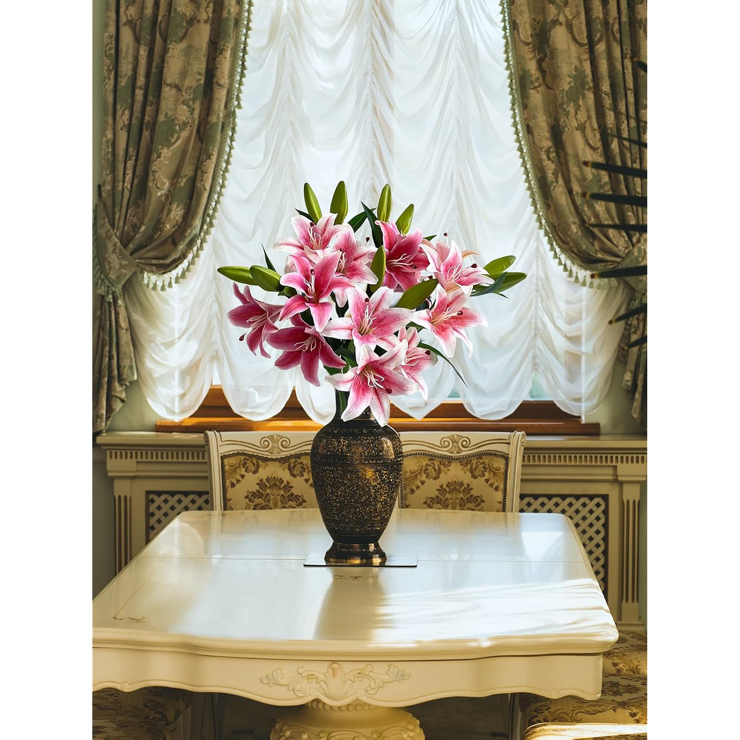 Ruzuqe 2 Pcs 28'' Deep Pink Lily Artificial Flowers Fake Real Touch Lilies 3 Heads Buds Faux Flora For Indoor Home Decor Outdoor Party Easter Lily Flower Table Centerpiece