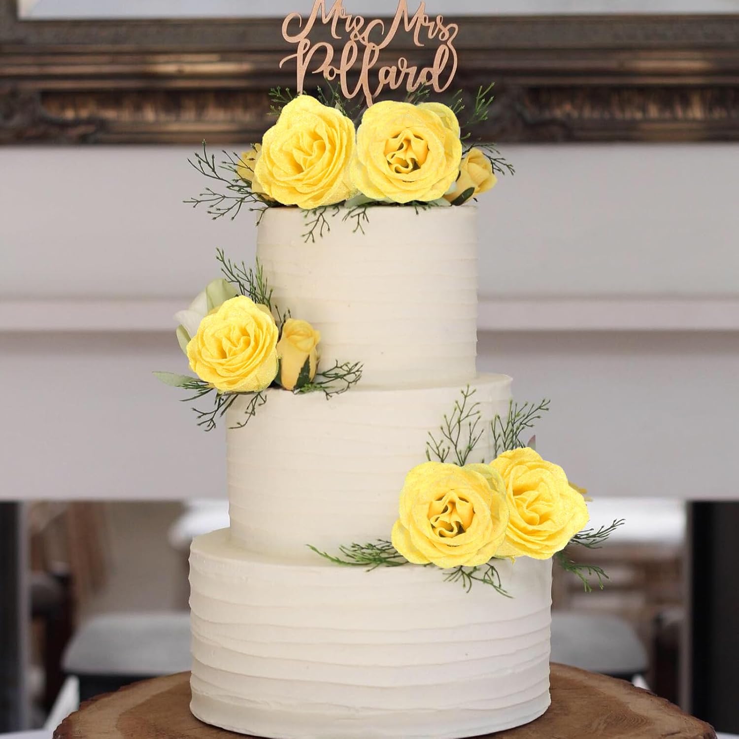 30Pcs Yellow Glitter Roses Artificial Flowers Fake Roses With Stems For Wedding Bouquet Party Christmas Home Decor(Yellow)