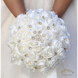 Bridal Wedding Bouquet Round Bling Brooch Bouquet Throw Toss Artificial Rose Flower Bunch For Bride Bridesmaid Wedding Quinceanera(Ivory, 7.5")