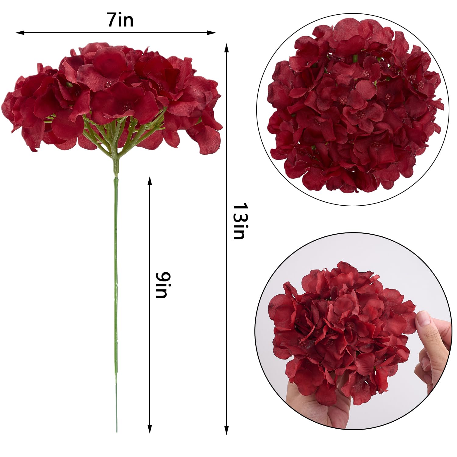 Hydrangea Silk Flowers Heads With 10 Stems Burgundy Artificial Hydrangea Flower Head For Wedding Centerpieces Bouquets Diy Floral Decor Home Decoration
