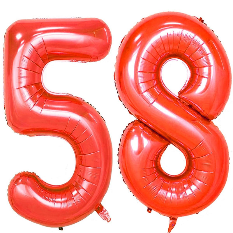 40Inch Red Foil 58 Helium Jumbo Digital Number Balloons, 58Th Birthday