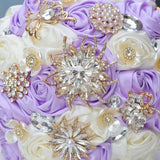 Lilac Ivory Wedding Bridal Bouquet With Rhinestone Brooch Bouquet For Bride Bridesmaid Quinceanera Satin Rose Flower Bouquet Wedding Light Purple Lilac And Ivory 7.5In