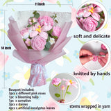 Finished Crochet Flower Bouquet 8Pcs Handmade Knitted Flowers Wrapped Artificial Flowers Bouquets For Mother'S Day Valentine'S Day Birthday Anniversary Graduation Gifts (Pink)