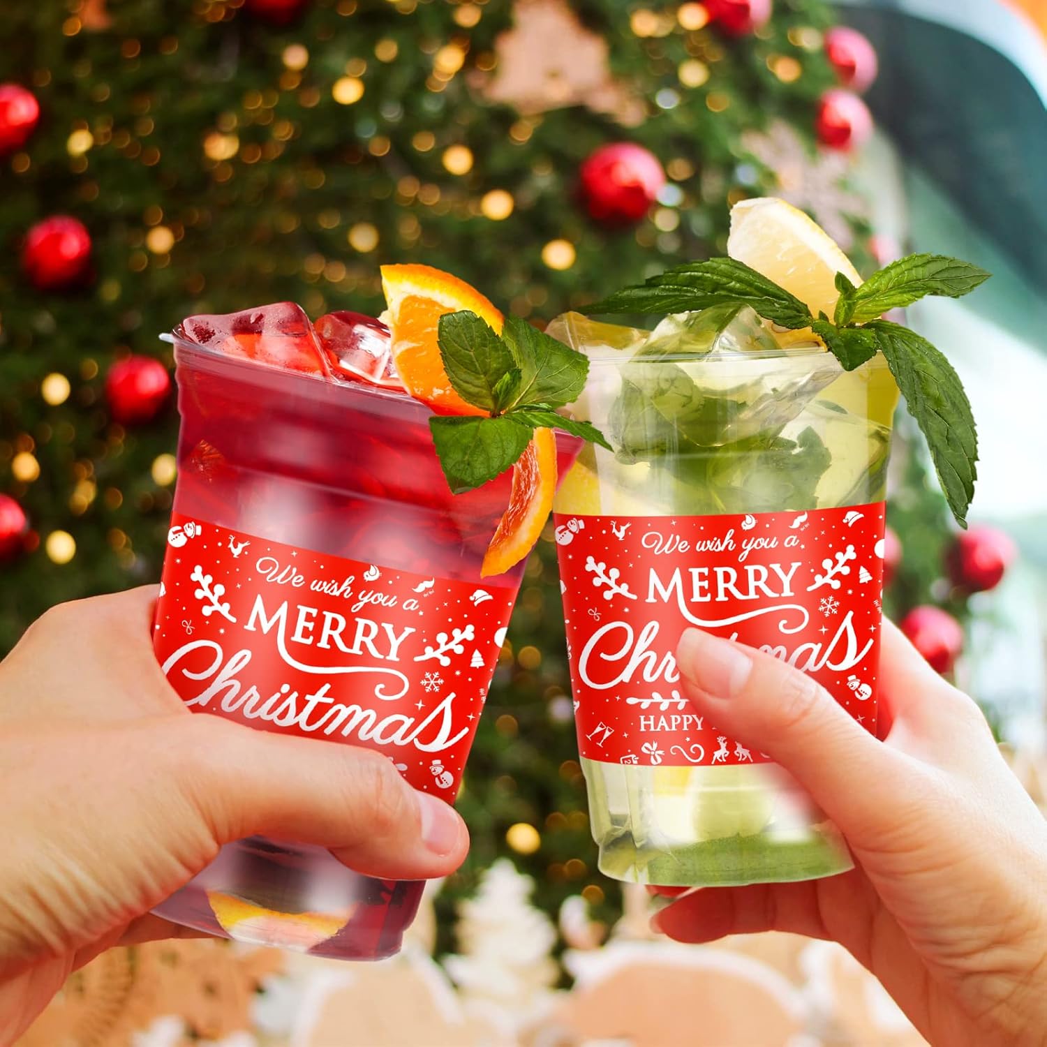 100 Pieces 16 Oz Christmas Party Cups Bulk Merry Christmas Disposable Clear Plastic Cups Holiday Xmas Party Drinking Printed Cup Xmas Supply For Beer Beverage Ice Cream Iced Coffee Snacks