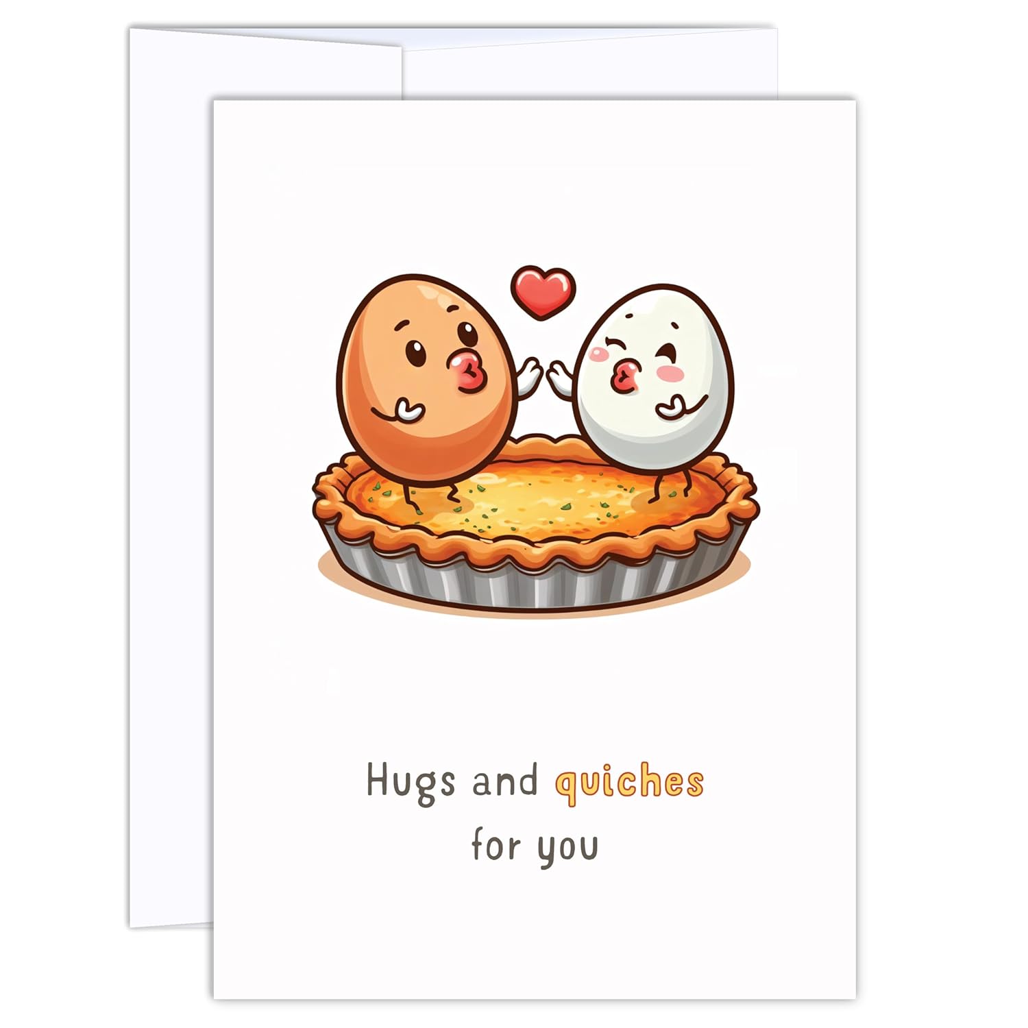 Funny Love Card - Hugs And Quiches For You - Love You Pun Greeting Cards For Happy Anniversary, Just Because, To Him, Her, Husband, Wife, Boyfriend, Girlfriend, Couple