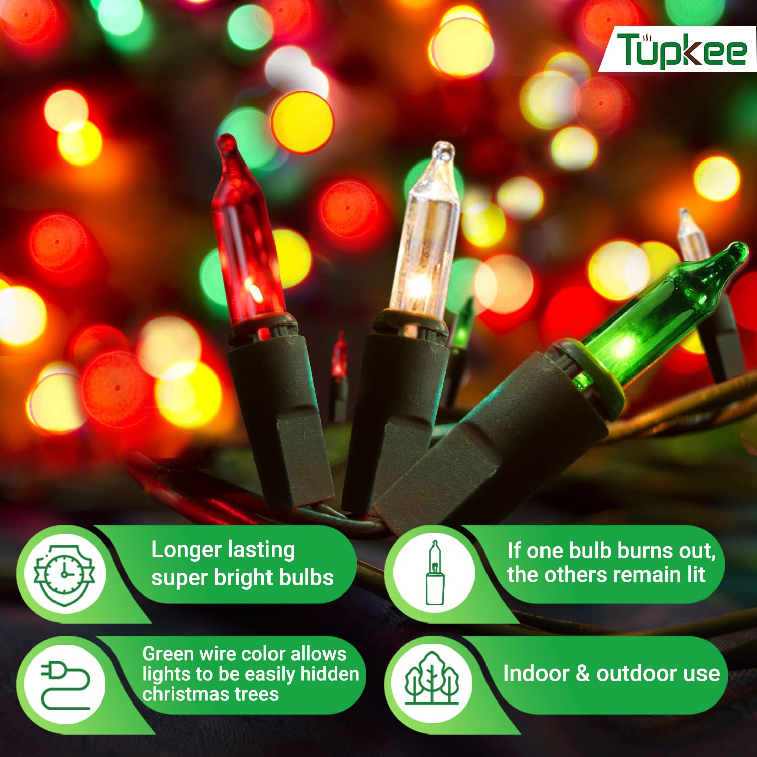 Christmas String Lights 100 Count - Incandescent Mini Red, Green, And Clear Warm Christmas Tree Light - 20.5 Feet Light