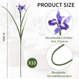 10Pcs Artificial Iris Flowers With 27.5" Long Stem Realistic Faux Silk Iris Flowers For Wedding Centerpieces Bridal Bouquet Home Kitchen Party Décor Flower Arrangements(Deep Purple)