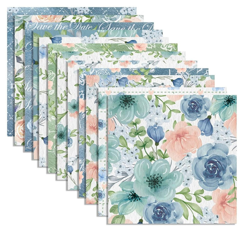 Scrapbook Paper Pad,Blue Floral Pattern Paper,30X30Cm Floral Patterned