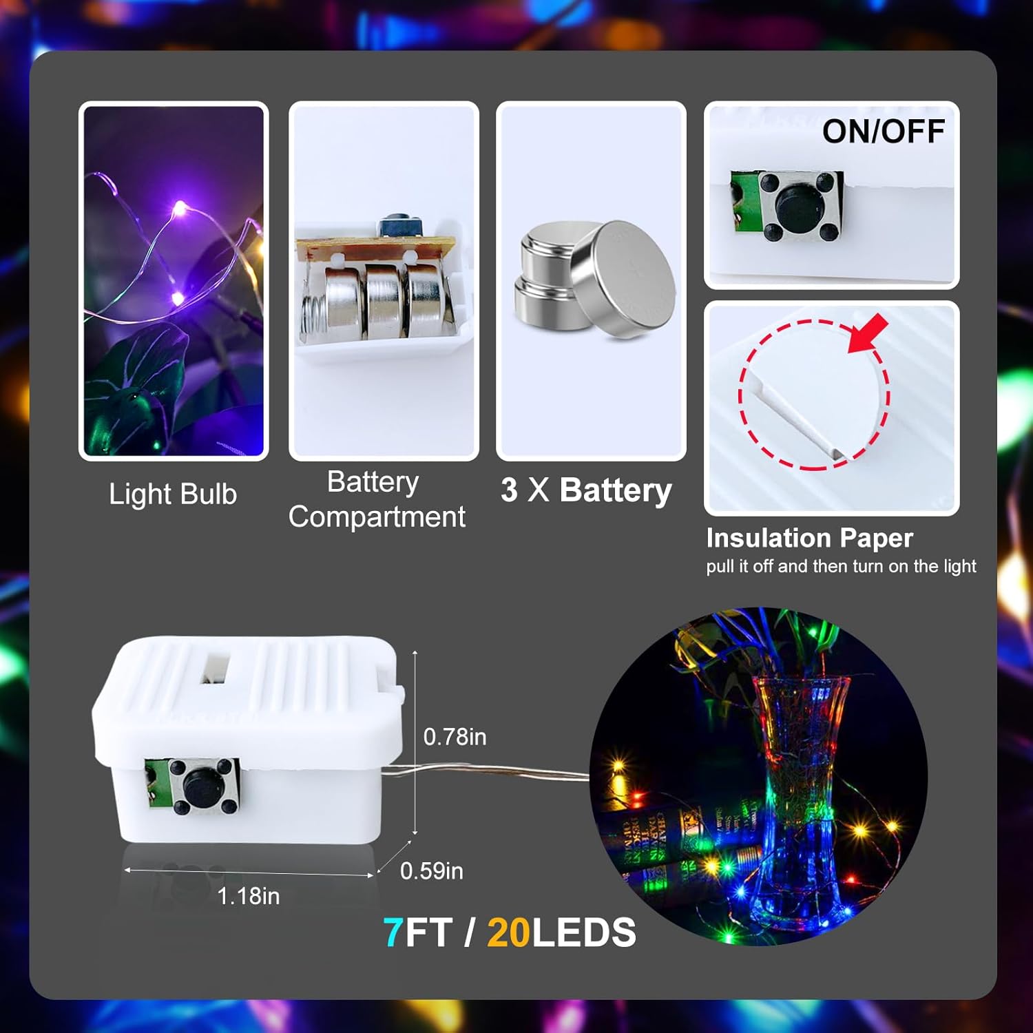 12 Pack Fairy Lights Battery Operated, 7Ft 20 Led Mini String Lights Copper Wire Twinkle Lights For Diy, Bedroom, Christ