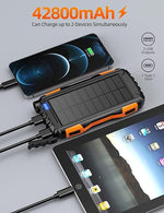 42800mAh Solar Power Bank, Portable Charger with QC 3.0, Flashlight, Orange