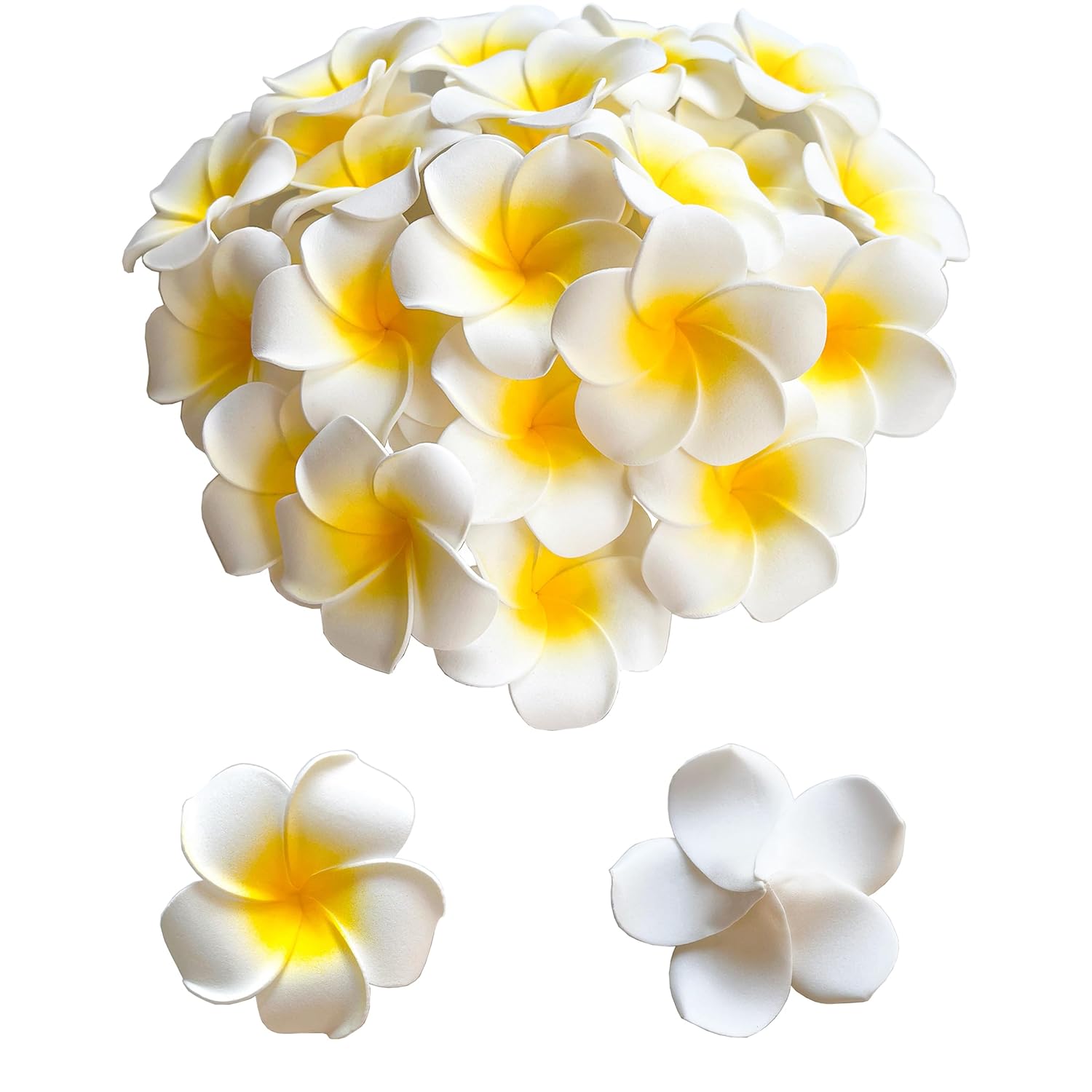 120Pcs 5Cm White Foam Hawaiian Frangipani Artificial Plumeria Flower Petals For Hair Clip, Hat, Cap, Bridal, Home, Wedding, Beach, Party Decorations