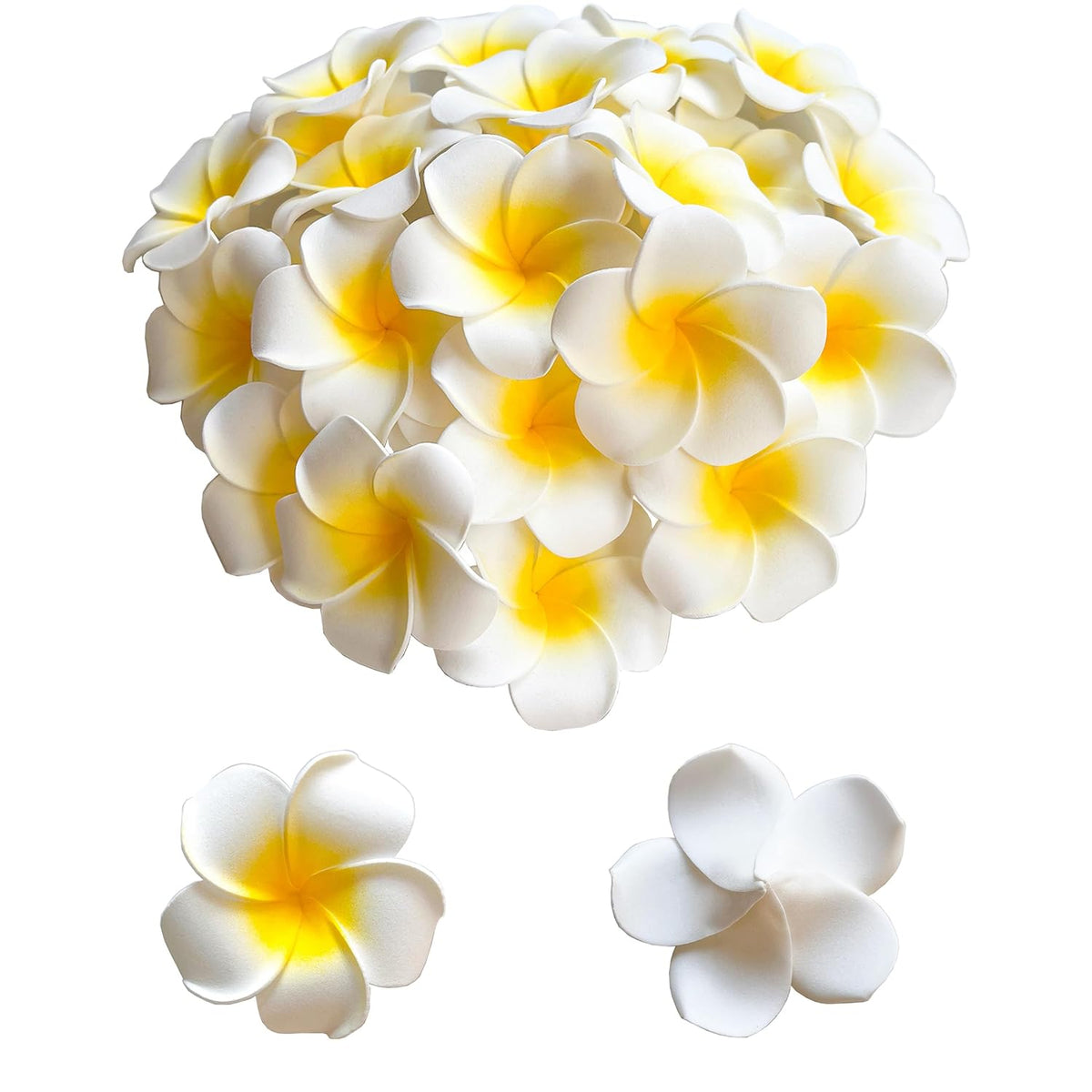 120Pcs 5Cm White Foam Hawaiian Frangipani Artificial Plumeria Flower Petals For Hair Clip, Hat, Cap, Bridal, Home, Wedding, Beach, Party Decorations