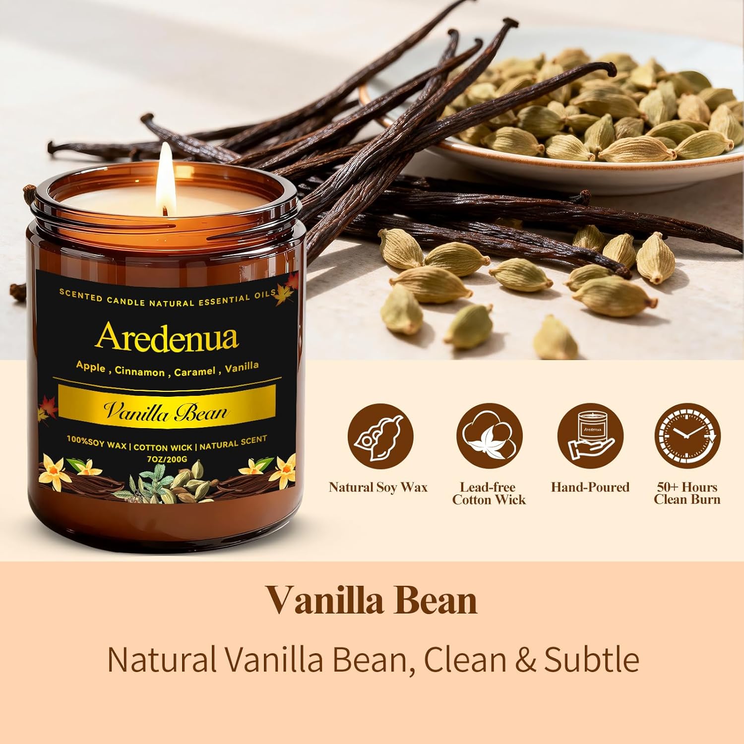 Vanilla Bean Odor Eliminating Candles | Vanilla Bean Scented Soy Candle For Home, Air Freshening & Cozy Vanilla Scent, Relaxing Home Scented Candles, Cozy Winter Candle Gift For Women & Men