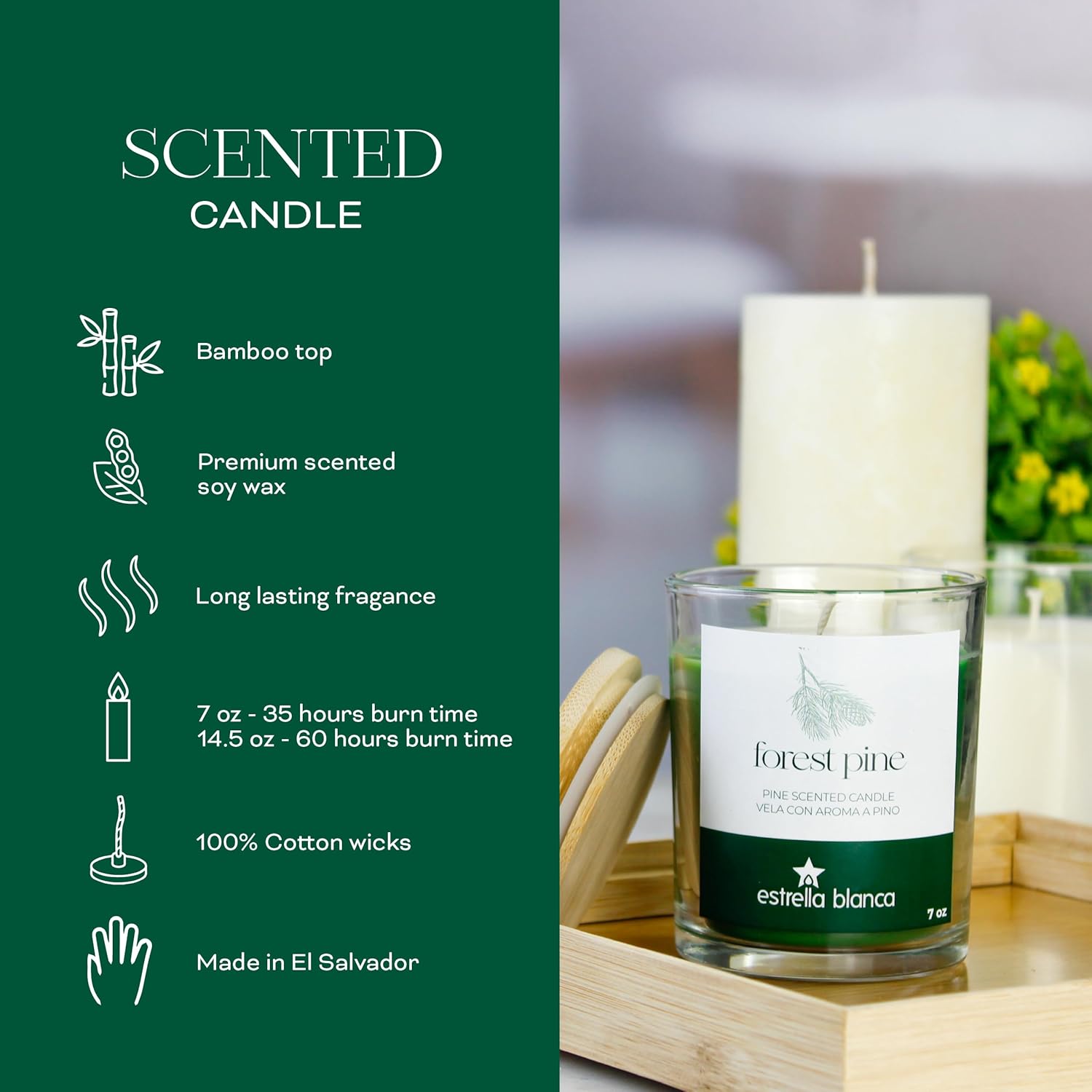 Forest Pine Scented Candle 14.5Oz, Soy Wax Candle With Long-Lasting Burn For Home And Gifting