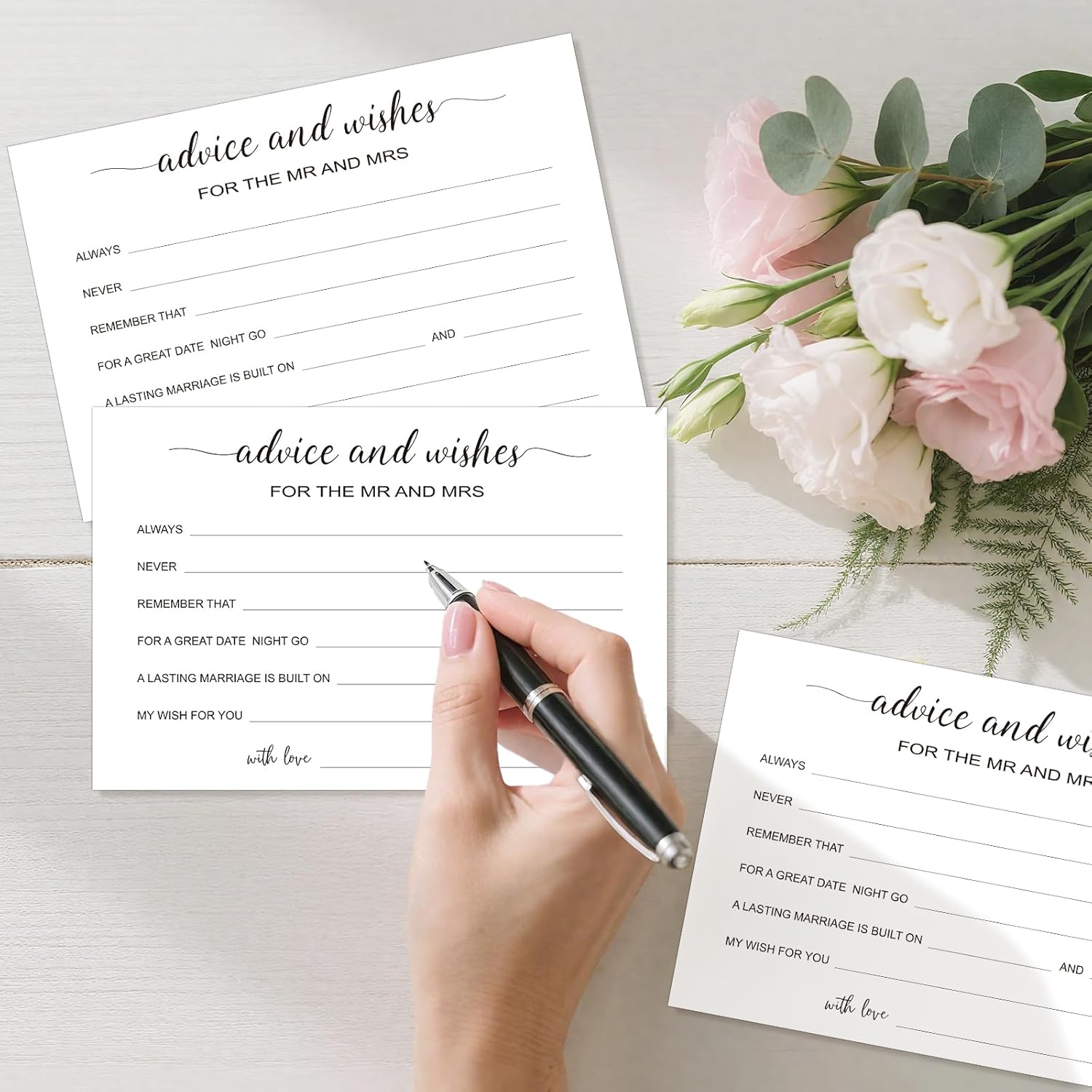 Advice And Wishes Cards - 50 Pcs Wedding Advice Cards For The Mr And Mrs, Bride And Groom, Newlyweds, 4X6 White Paper Mad Libs Card For Wedding, Engagement, Bridal Shower Party Games