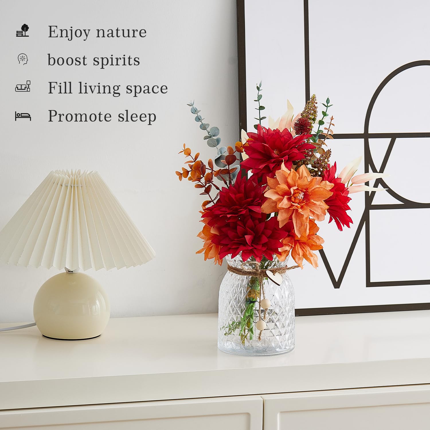 Fake Flowers With Vase, Faux Flowers In Vase, Red Silk Tassel Flower Artificial Flowers Bulk Arrangements For Home Decor For Living Room Bathroom Office Table Centerpiece Shelf Decoration