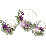 Crystal Wooden Hoop Wreath Floral Centerpieces For Sweetheart Table, Head Table, Ceremony Reception Artificial Flowers Decorations, Assemble Required - Lilac & Gold