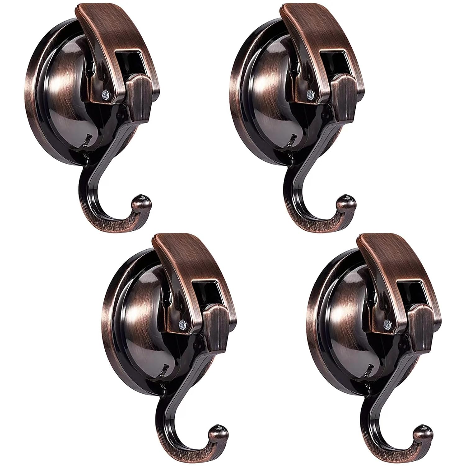 Suction Cup Hooks For Shower, Bathroom, Kitchen, Glass Door, Mirror, Tile – Loofah, Towel, Coat, Bath Robe Hook Holder For Hanging – Waterproof Wreath Hanger (4 Pack, Red Bronze)
