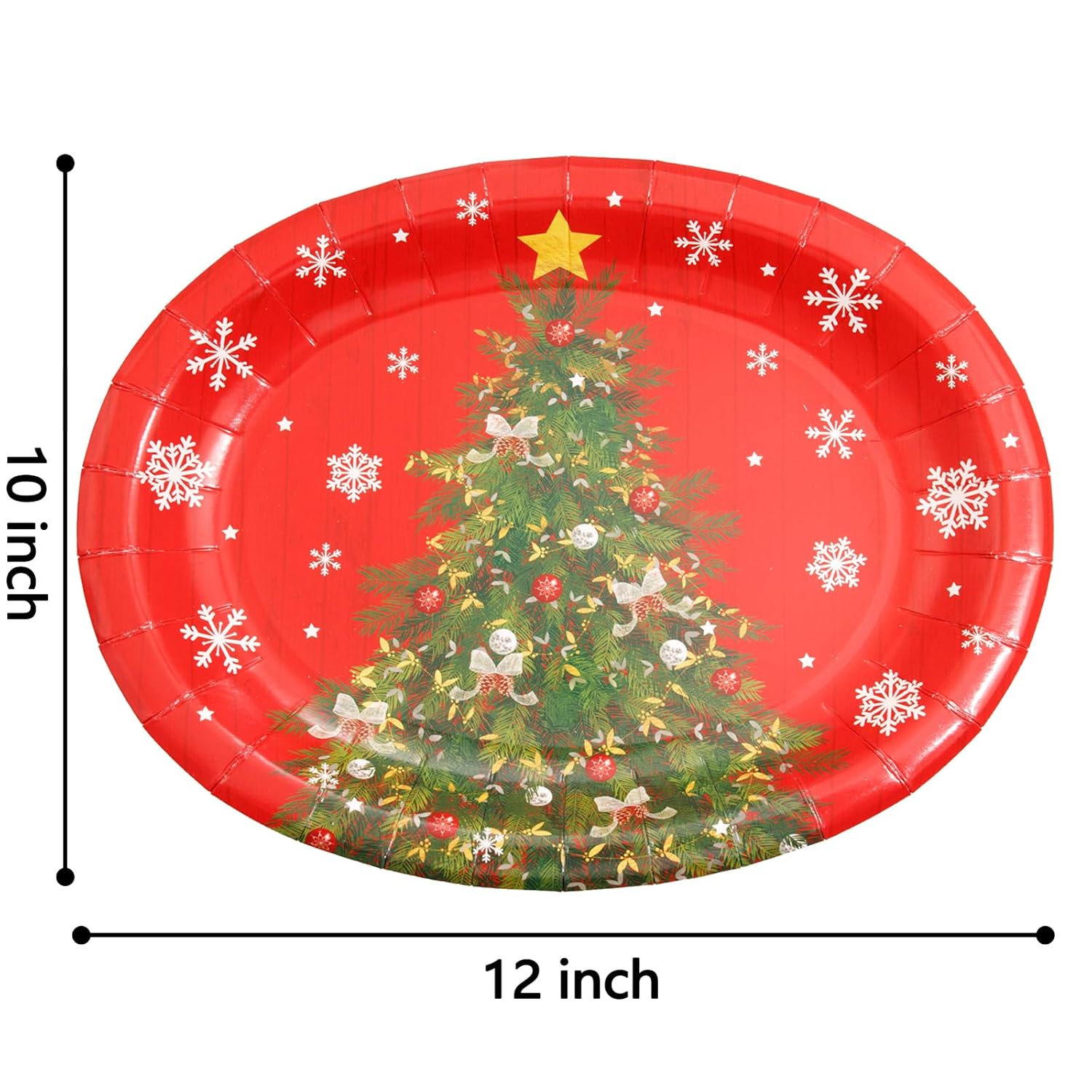 50Pack Christmas Paper Plates - Oval Paper Plates 10" X 12" For Party Supplies Christmas Trees Large Disposable Platter For Serving Tray Baby Shower Birthday