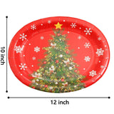50Pack Christmas Paper Plates - Oval Paper Plates 10" X 12" For Party Supplies Christmas Trees Large Disposable Platter For Serving Tray Baby Shower Birthday