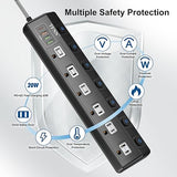 USB C Power Strip 6 Outlets 4 USB 70W Charging Station PD 20W 5FT Wall Mount