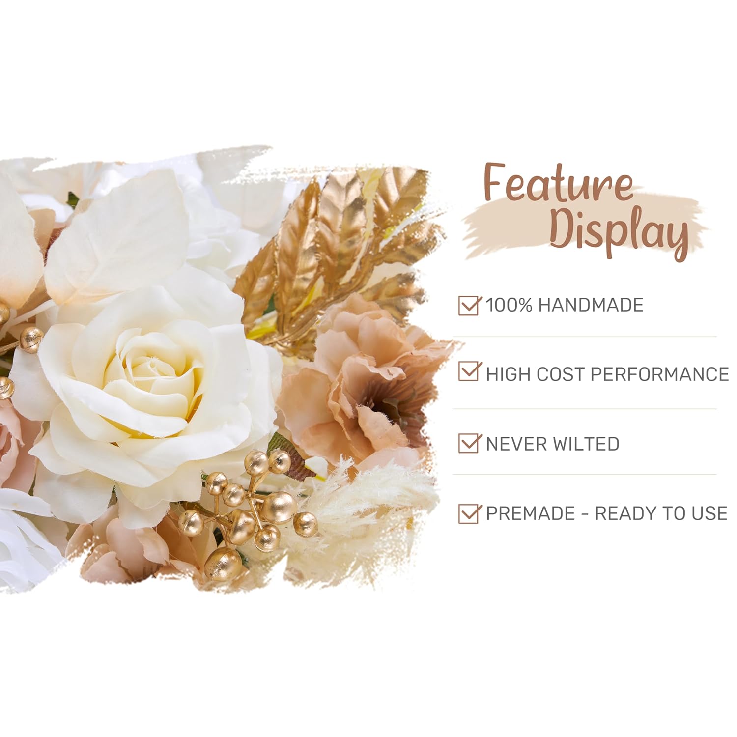 Wedding Arch Flowers With Drapes Kit (Pack Of 4) - 2Pcs Artificial Beige Deluxe Swag With 2Pcs Sheer Drapes For Wedding Ceremony Arbor Reception Backdrop Rose Floral Decoration