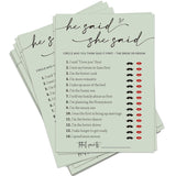 Bridal Shower Games, He Said She Said Game, 25Pcs Minimalist Sage Green Bridal Game Cards, Wedding Shower Games For Guests, Engagement Bachelorette Party Supplies
