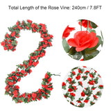 Flower Garland 8Pcs 63Ft Artificial Rose Vine Hanging Flower Vines With Green Leaves Floral Garland For Wedding Wall Arch Party Decor (Red)