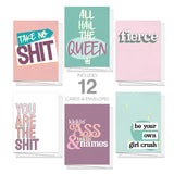 Strong Female Empowerment Note Cards / 4 5/8" X 6 1/4" Sassy Feminine Friendship Greeting Cards / 12 Everyday Boss Lady Encouragement Notecards / 6 Fierce Feminist Designs