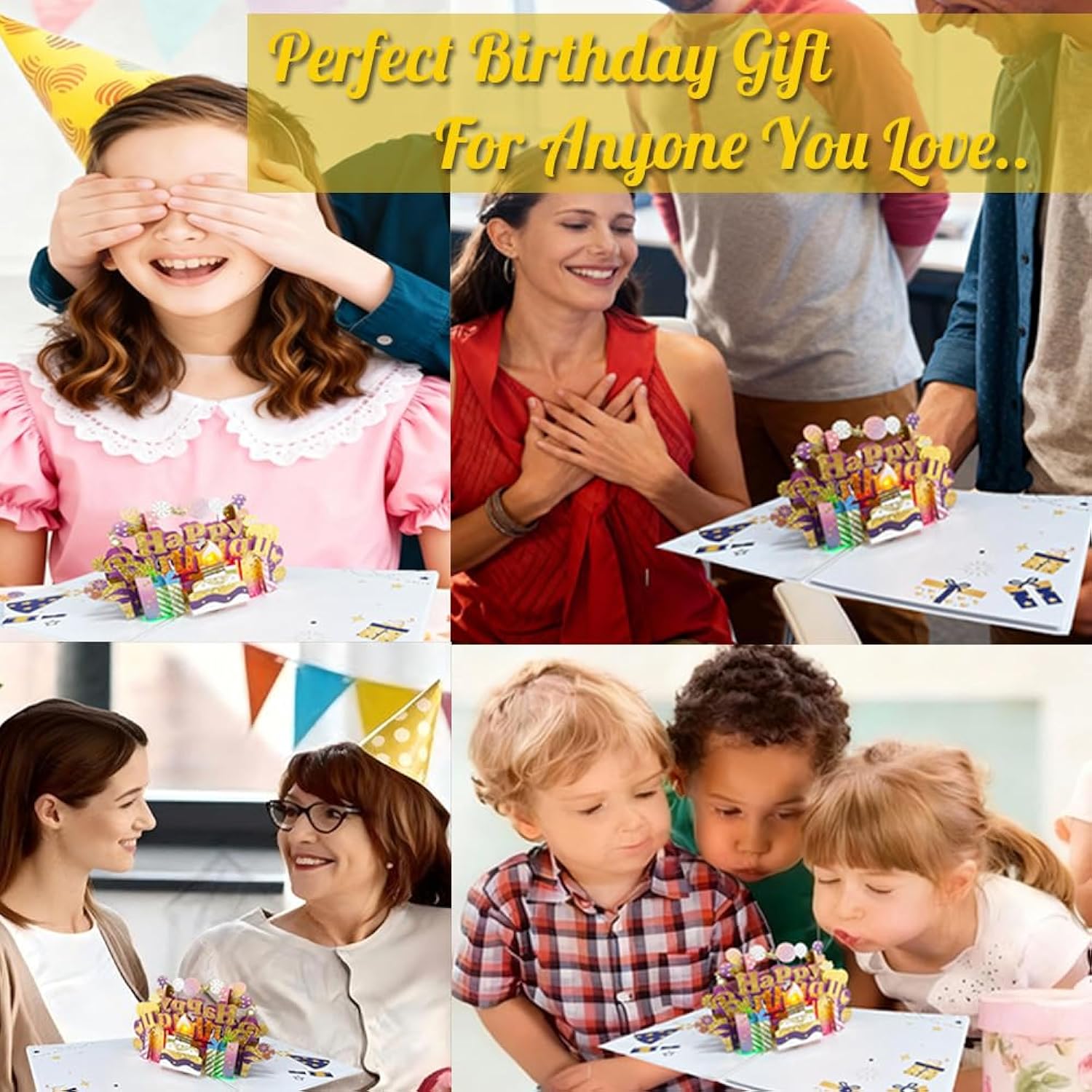 3D Pop Up Happy Birthday Cards, Musical Birthday Cards For Women, Men, Mom, Girl, Wife, Husband, Sister, Glitter Birthday Cake Blowable Candle Led Light, Birthday Decorations Gifts