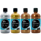 Signature Gold, Silver, Bronze And Copper Acrylic Paint, 16.9Oz (500Ml) 4, Semi-Matte Finish, Suitable For Canvas, Wood, Fabric, Leather, Cardboard, Paper, Mdf And Crafts