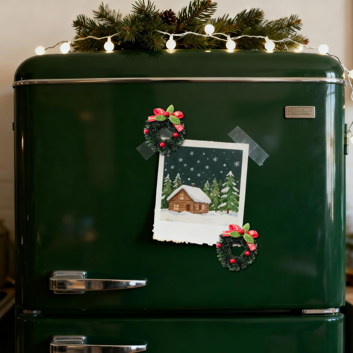 Christmas Fridge Magnets, Cute Wreath Christmas Refrigerator Magnets With Mistletoe Designs, Funny Winter Xmas Magnet For Fridge Home Kitchen Party Decorations