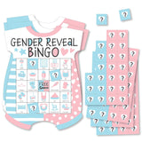 Big Dot of Happiness Gender Reveal Party Bingo Game - Baby Bodysuit-Shaped Picture Bingo Cards with Markers, Interactive Team Boy or Girl Baby Shower Activity
