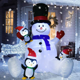 7Ft Lighted Christmas Inflatable Snowman With Three Cute Penguins Build-In Led Lights, Holiday Blow Up Outdoor Yard Deco