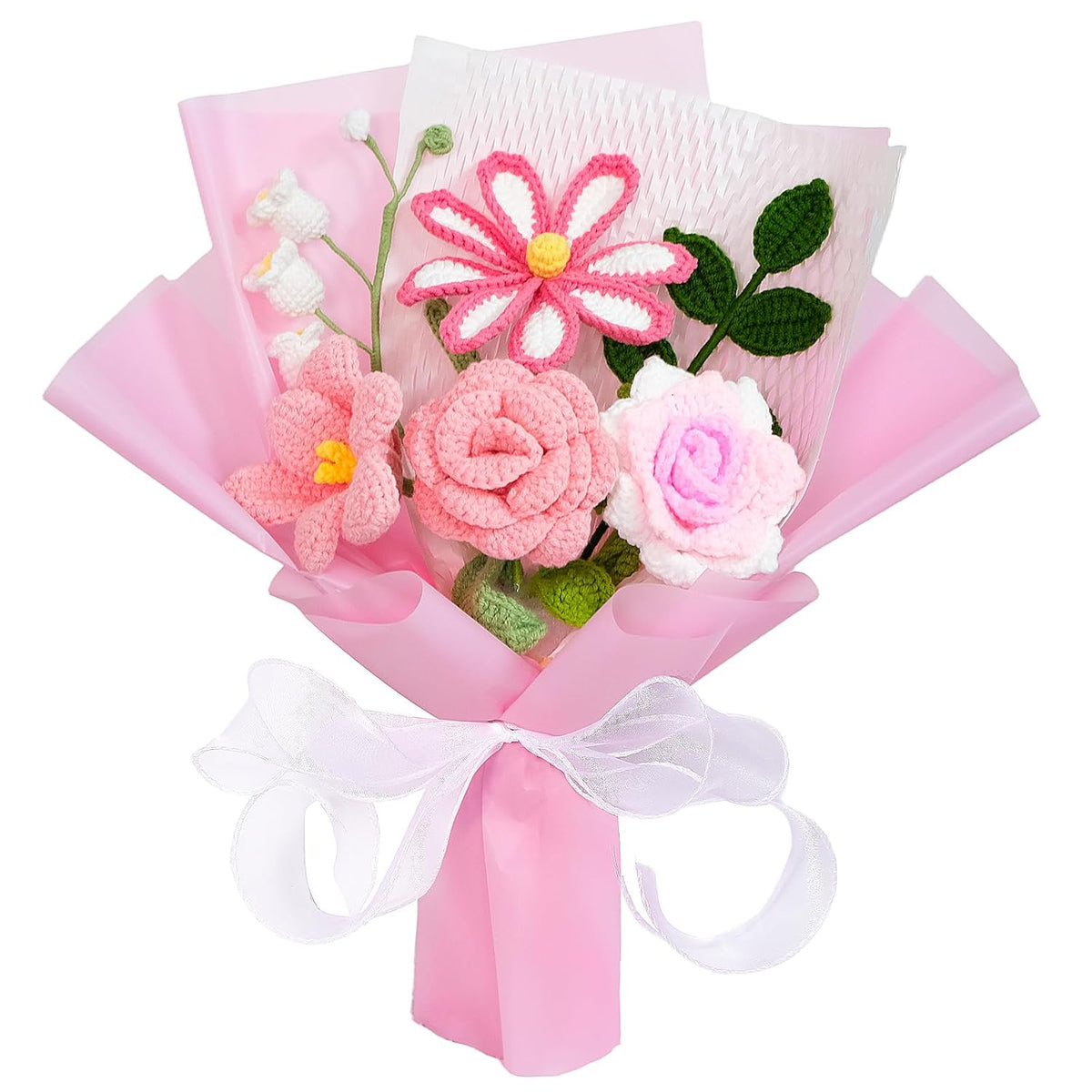 Crochet Flower Bouquet, Pink Rose Handmade Crochet Flowers Knitted Bouquet For Anniversary Birthday Party Mother'S Day Graduation Gifts For Her, Girlfriend, Wife, Women (Pink)