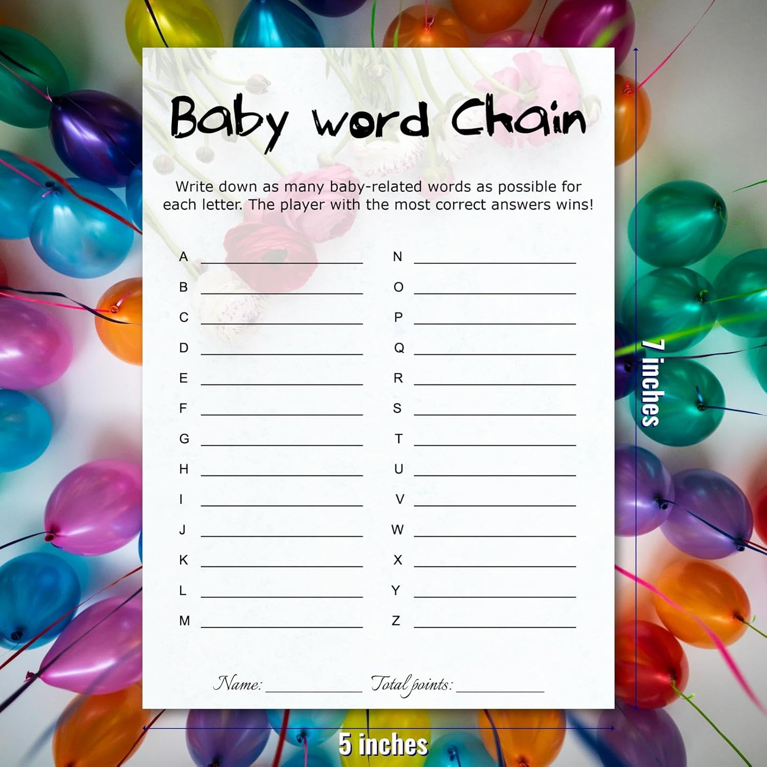 Baby Shower Word Chain Trivia Game Cards - 30 Players Snow Rose, Minimalist Party Game, Instant Fun With Answer Keys, Family & Friend Activity, 5X7 Inch (Word Chain)