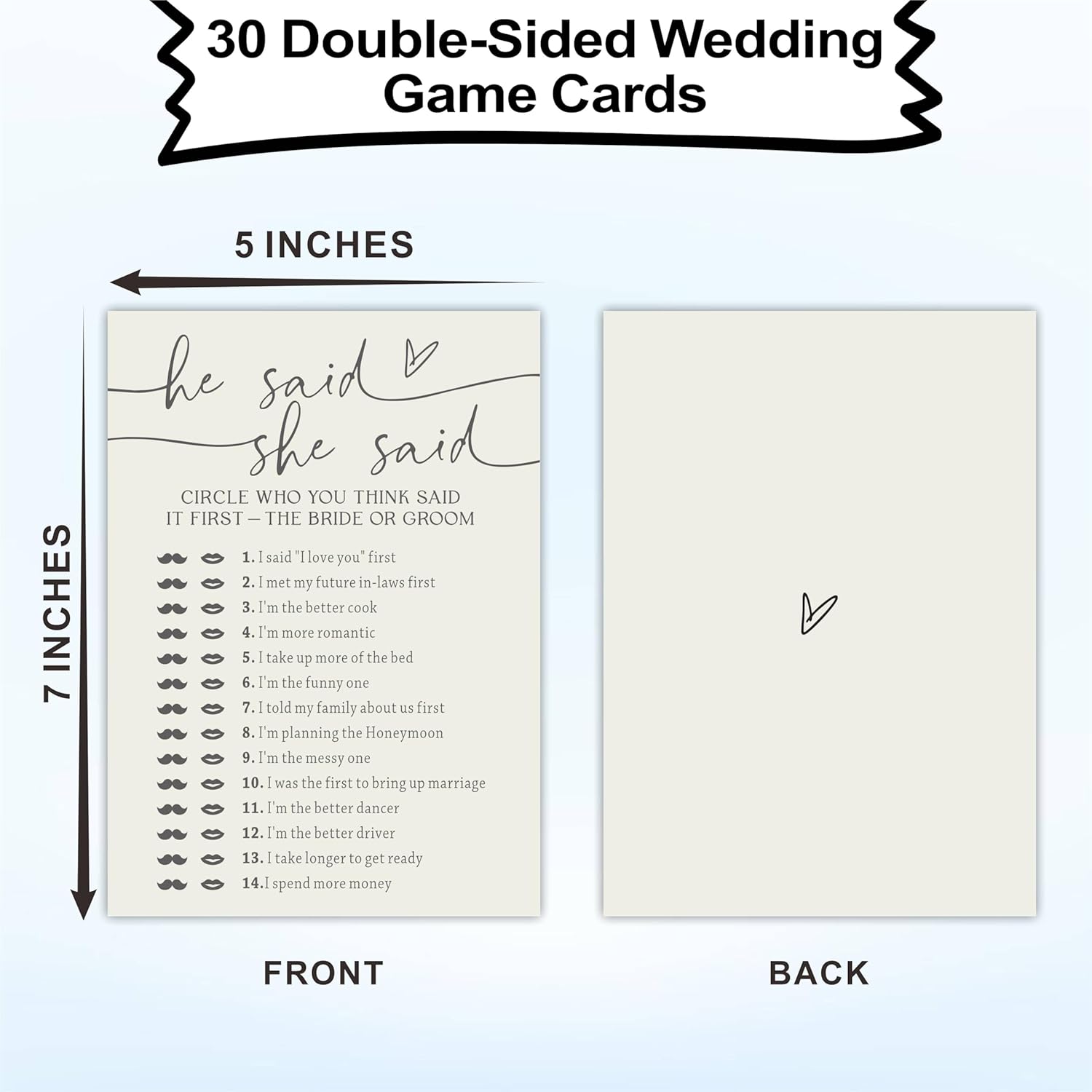 30 Pcs He Said She Said Game Cards For Wedding Party, Minimalism Bridal Shower, Mr & Mrs, Newlyweds, Engagement Party Favor & Supplies(Ivory) -B05