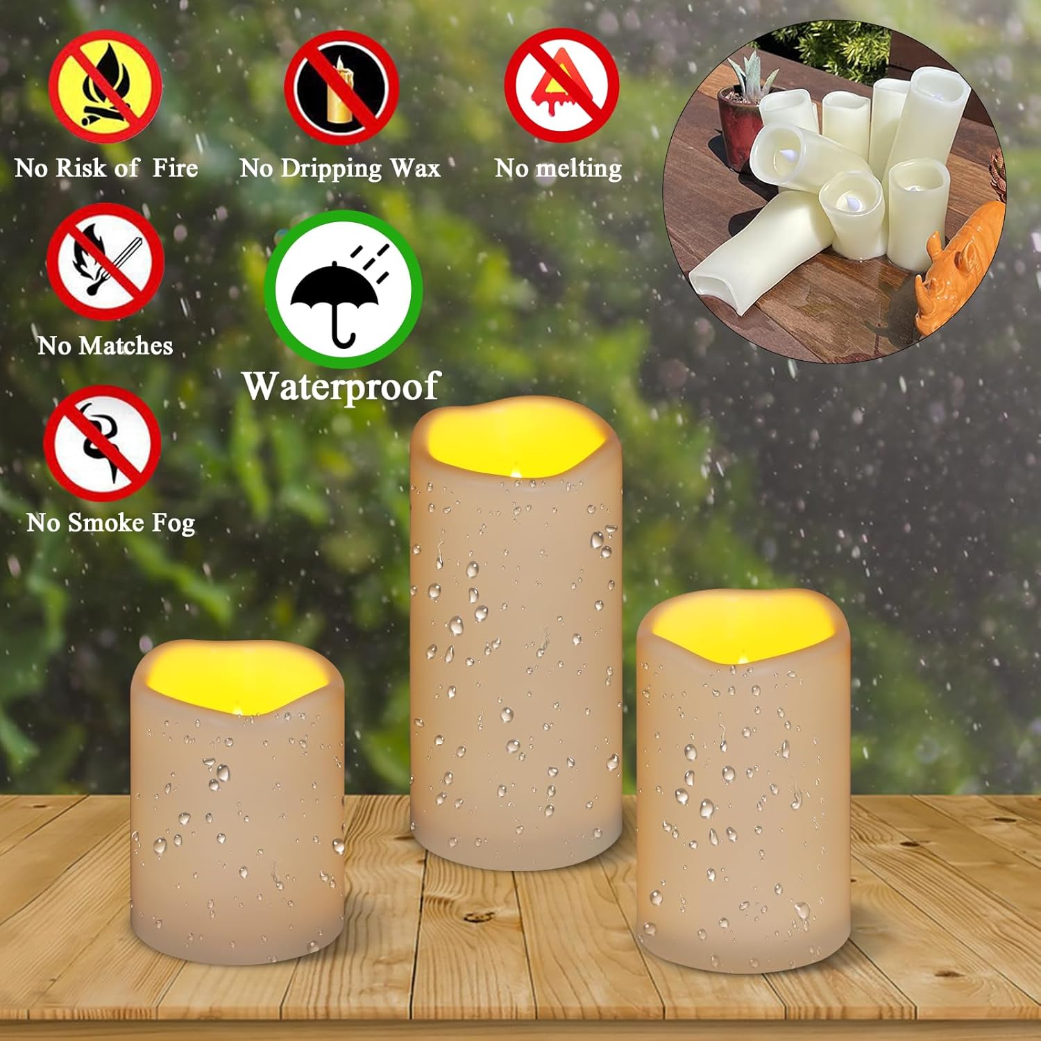Flameless Candles 4" 5" 6" Set Of 3 Ivory Outdoor Indoor Pillars 3" Diameter Battery Operated Flickering Candles Include 10-Key Remote Timer Function 400+ Hours Requires 2 Aa Batteries