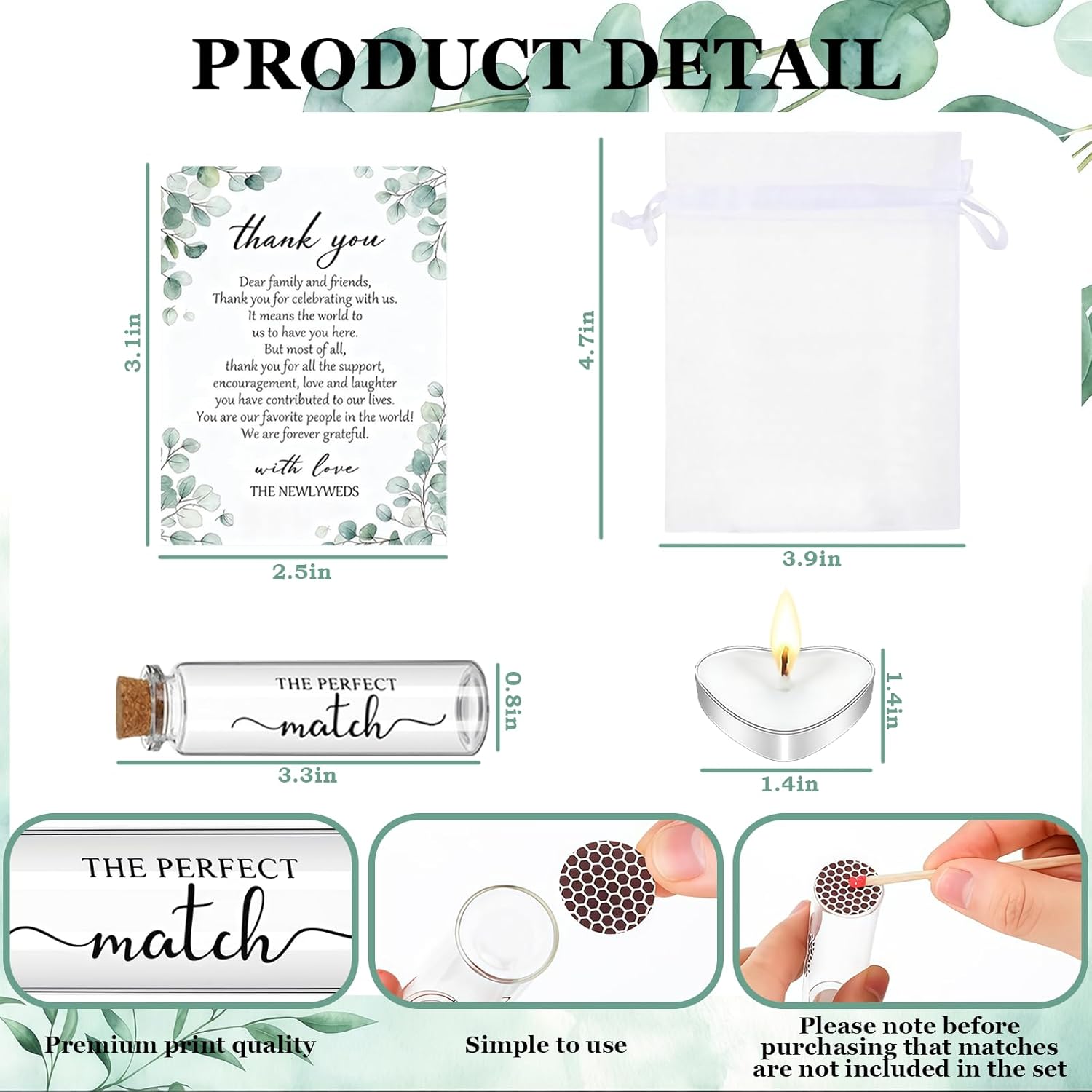 Wedding Party Favors For Guests Bulk Including Mini Heart Shaped Candles Empty Matches Jars With Cork Top Thank You Cards And Organza Bags For Diy Wedding Bridal Shower Party Guests Souvenir Gift (25)