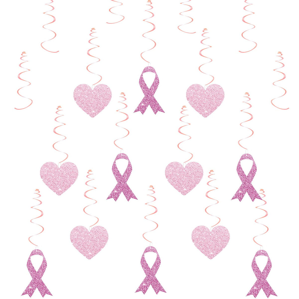 Breast Cancer Awareness Hanging Swirls, Pink Ribbon Hanging Decoration, Peace Out Chemo Party Streamers Decor, Breast Cancer Survivor Party Favors - Pink Glitter