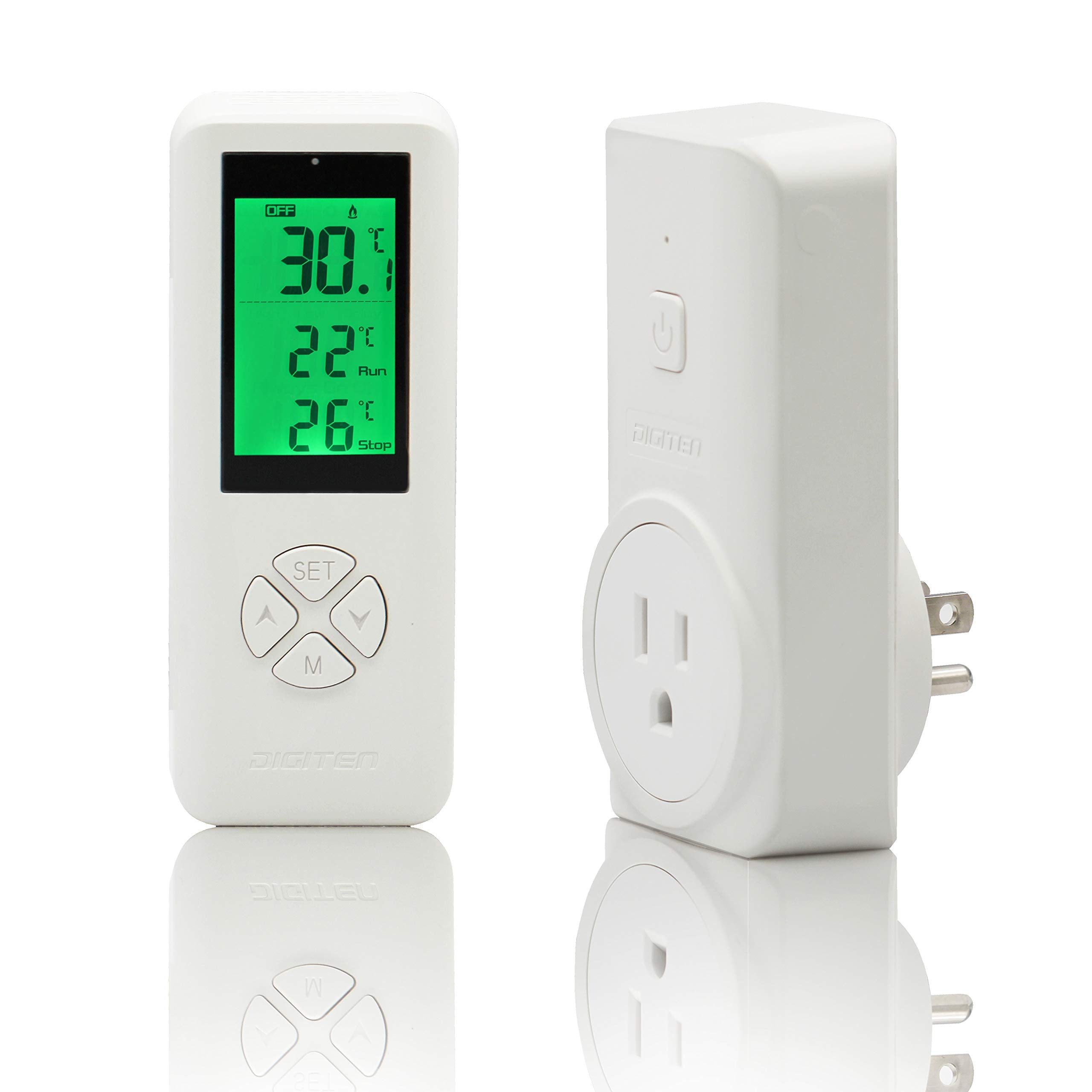 Wireless Thermostat Plug In Digital Temperature Controller Outlet Programmable Thermostat With Build-In Temperature Sensor Remote Control Greenhouse Thermostat Outlet Plug For Heater