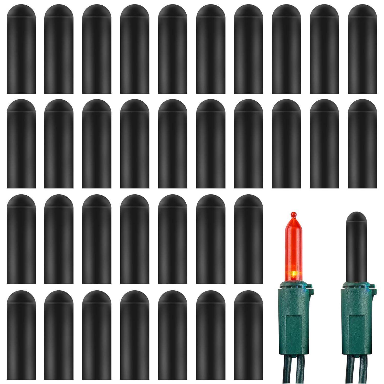 200Pcs No Glow Caps For String Lights, 5 X 20 Mm String Light Caps Reusable Christmas Lights Blackout Caps Led Glow Plug