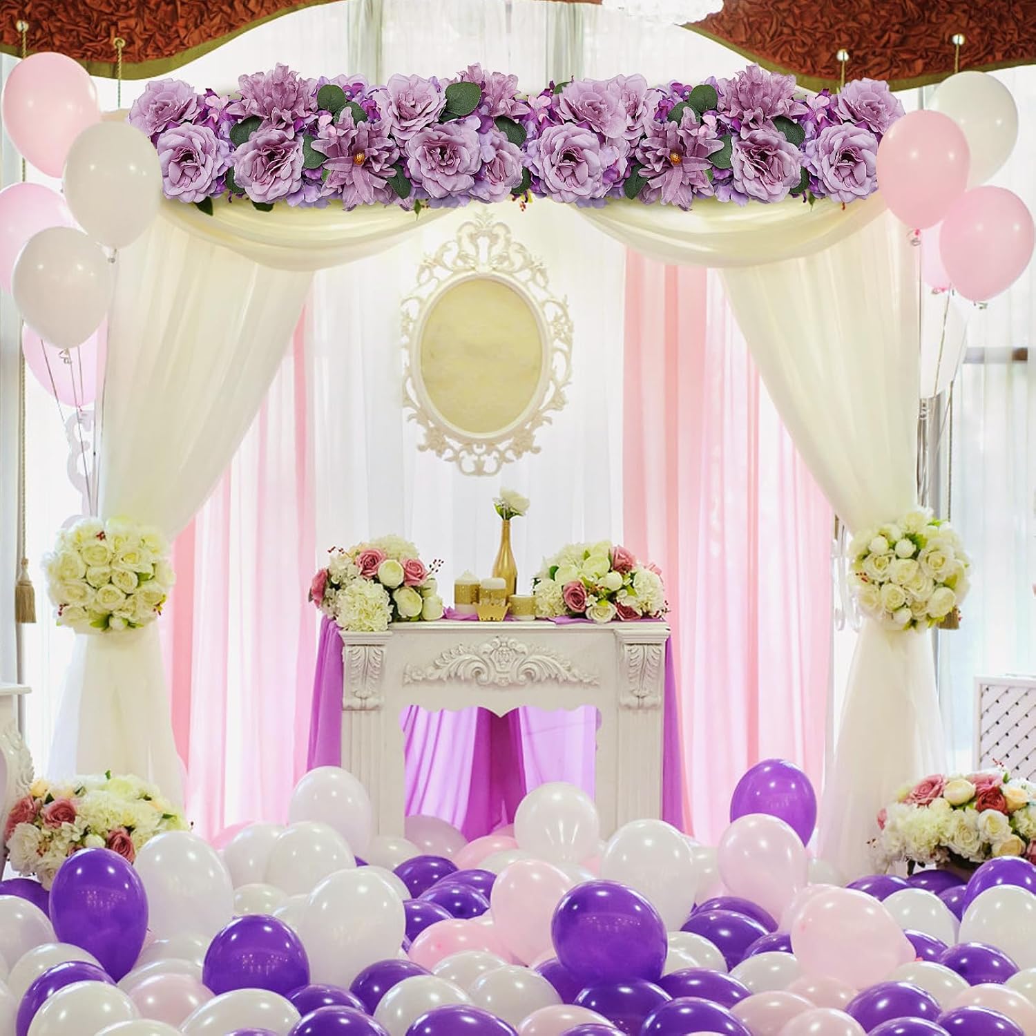 Wedding Arch Decorations, 18 Inch Pack Of 4 Artificial Flower Table Centerpieces Floral Arrangement For Wall Backdrop Party Bridal Shower Event Decor - Dusty Purple