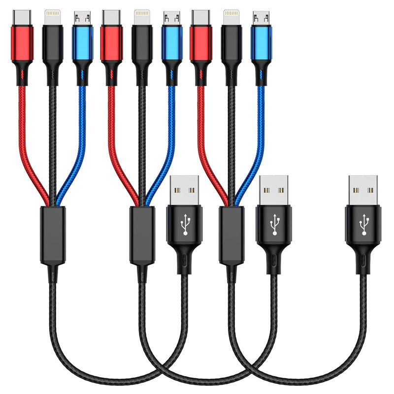 Short Multi Charging Cable, (3Pack 1Ft) Multi Charger Cable Braided 3 In 1 Cha