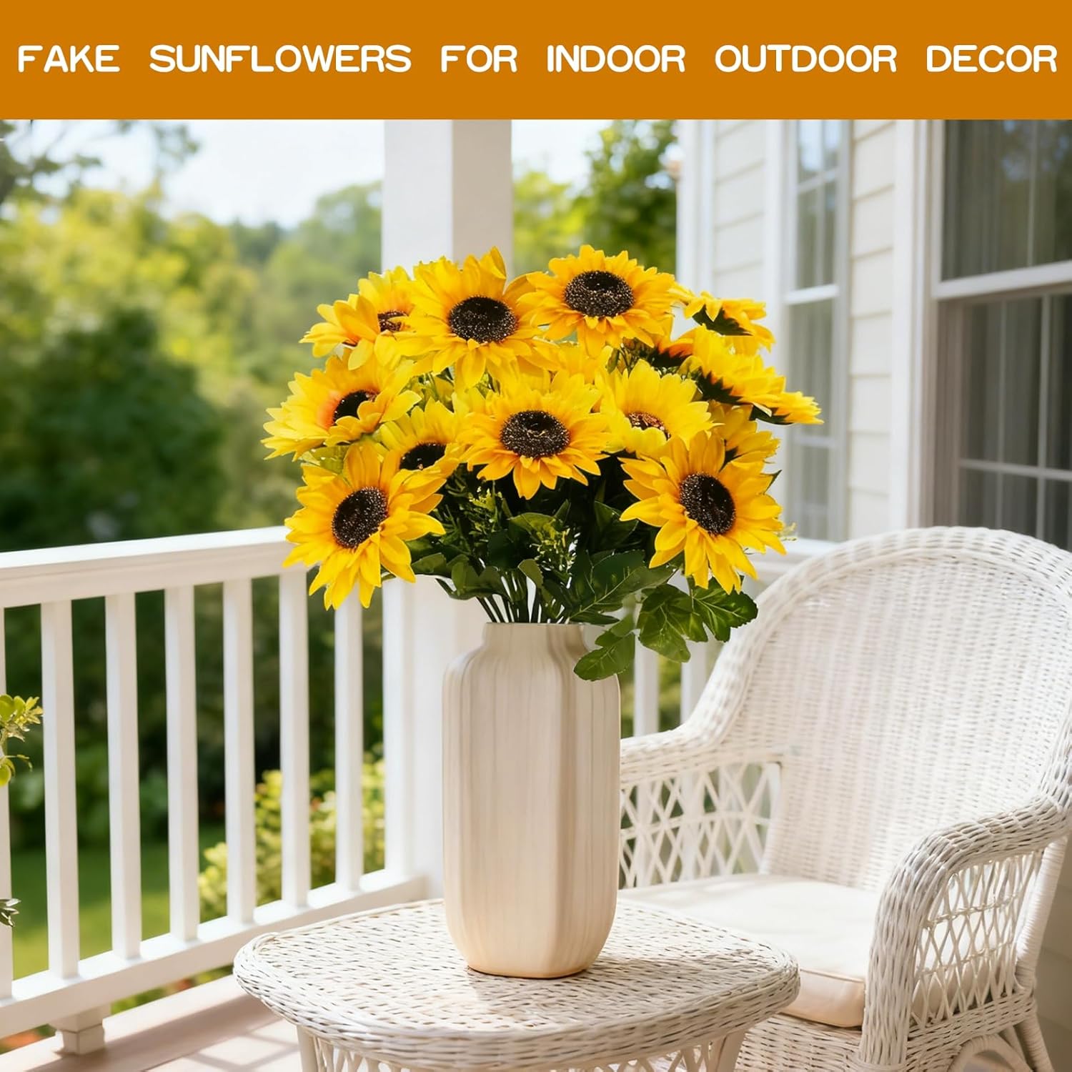 28Pcs Sunflowers Artificial Flowers For Outdoors Spring Decor, 4 Pack Fake Flowers Silk Faux Sunflower Bouquet Arrangement For Vase Wedding Table Home Cemetery Flower Summer Decor Outdoor