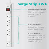 Surge Protector Power Strip 6 Outlets 4 USB Ports 2 Pack 1200J 6FT Extension Cord White