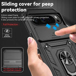 Pixel 9 Pro XL Case, Slide Camera Cover, Screen Protector, Ring Kickstand, Black