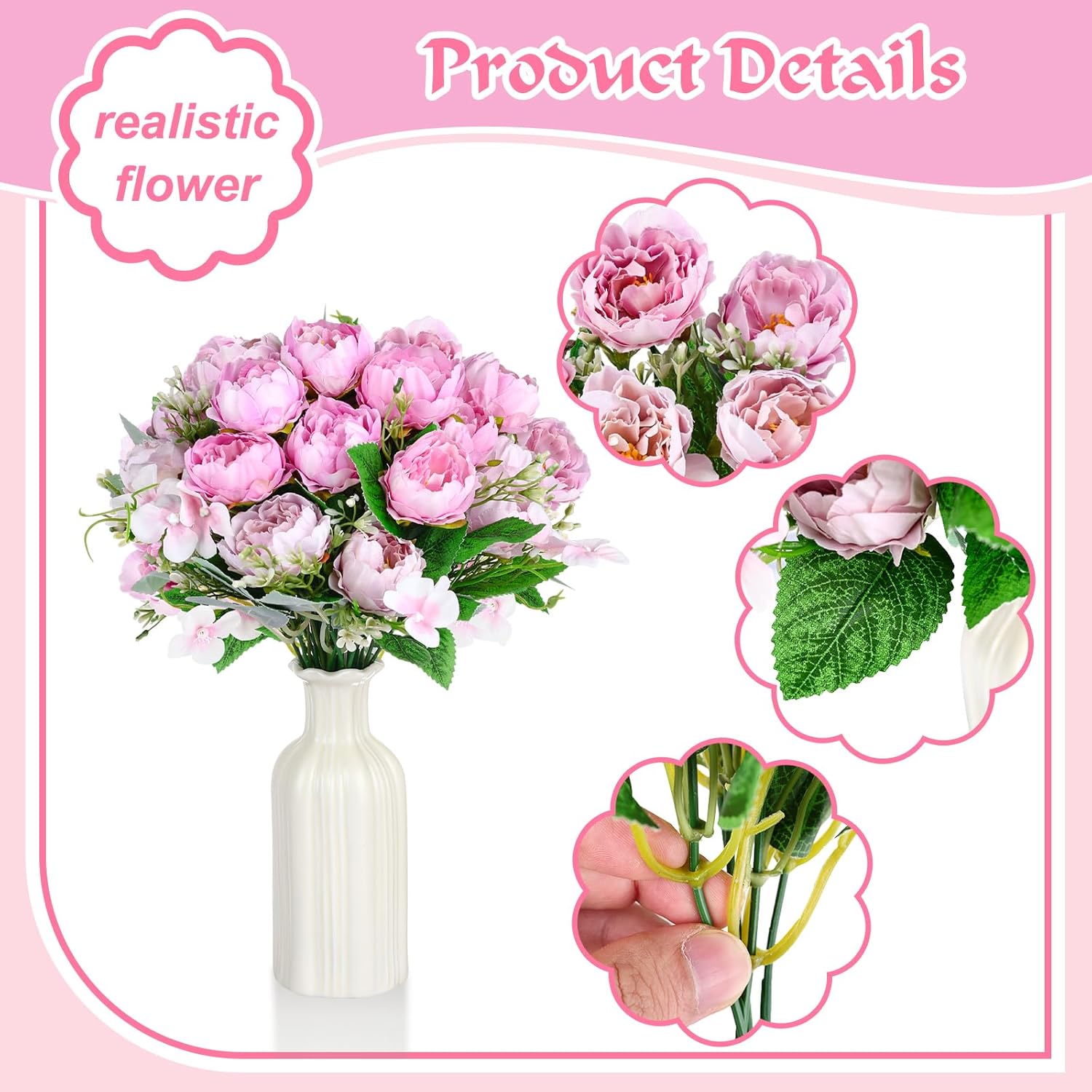 12 Bundles Peonies Artificial Flowers Fake Peony Bouquet Faux Peonies Flowers Bulk With Stems Flower Balls For Centerpiece Table Decorations Wedding Bridal Floral Arrangement (Purple Pink)