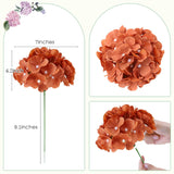 Burnt Orange Artificial Flowers Fake Hydrangeas Flowers Heads 10Pcs Full Hydrangea Silk Flowers With Stems For Fall Wedding Home Party Shop Baby Shower Decoration